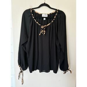 Joseph Ribkoff 194230 Long Sleeve Black Blouse With Animal Trim Detail Size 8